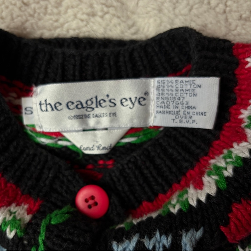 Vintage The Eagle’s Eye Black Festive Sweater Multicolor Design Women Small - Picture 13 of 13